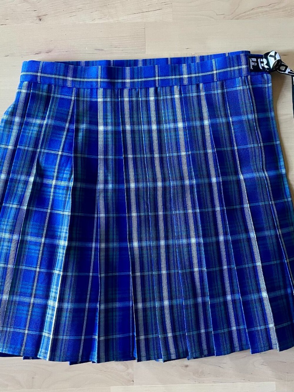 Teddy Fresh Women's Blue Black White Plaid Pleated Belted Wrap Skirt size Small